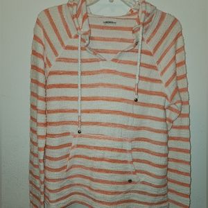 ROXY sz XL Womens Junior Coral and Off white Striped Sweater Hoodie/Pullover
